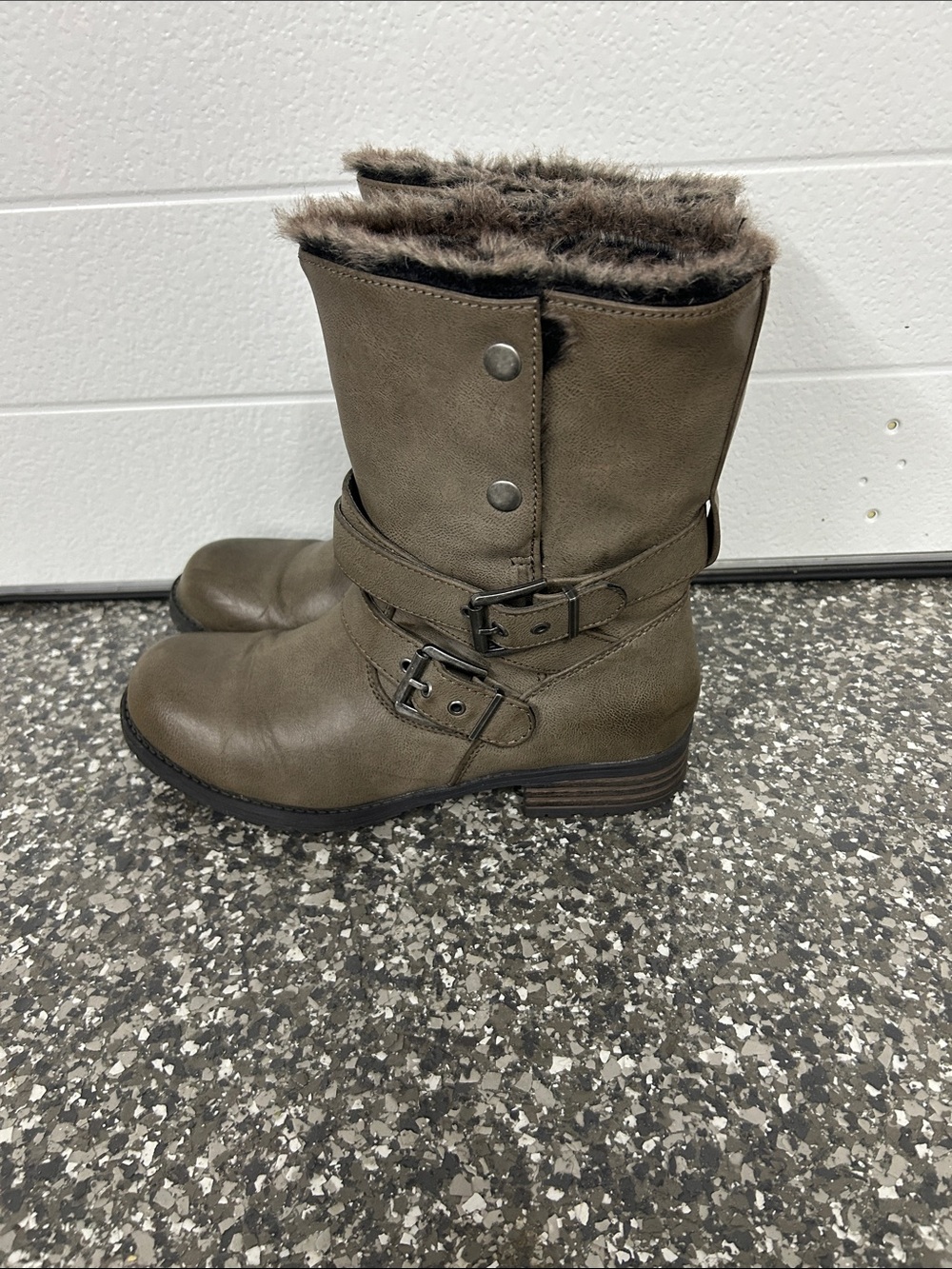 Mossimo Supply Co. Olive Faux-Fur Mid-Calf Buckle Boots